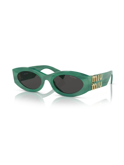 Miu Miu Womens Green Mu 11ws Oval-frame Acetate Sunglasses In Green
