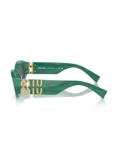 Miu Miu Womens Green Mu 11ws Oval-frame Acetate Sunglasses In Green