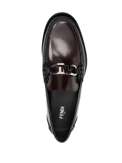 Shop Fendi Ff Logo-plaque Leather Loafers In Black