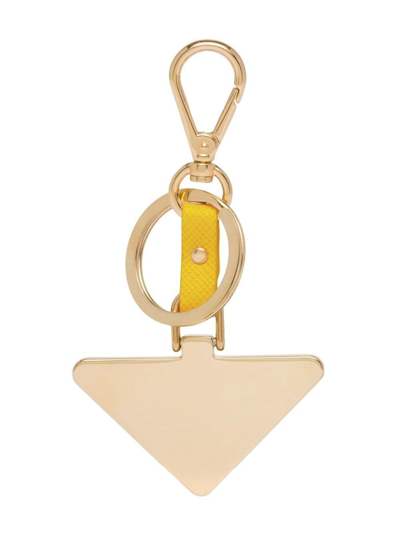 Shop Prada Leather Logo-charm Key Ring In Gelb