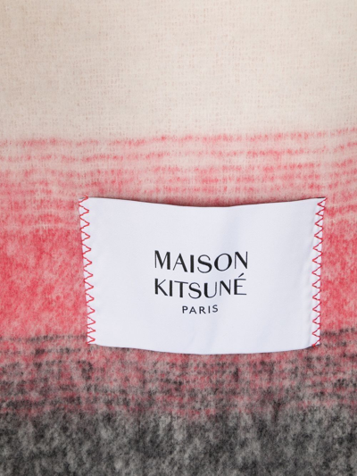 Shop Maison Kitsuné Logo-patch Striped Scarf In Rosa
