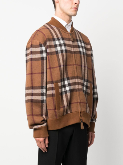 Shop Burberry Vintage Check Cashmere Bomber Jacket In Braun