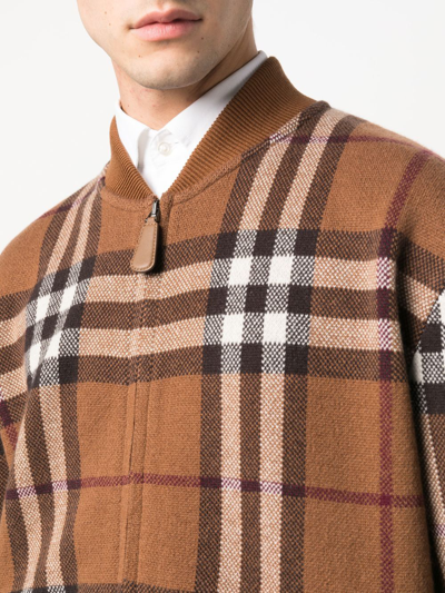 Shop Burberry Vintage Check Cashmere Bomber Jacket In Braun