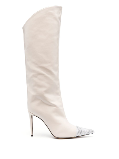 Shop Alexandre Vauthier Crystal-embellished Leather Boots In Weiss