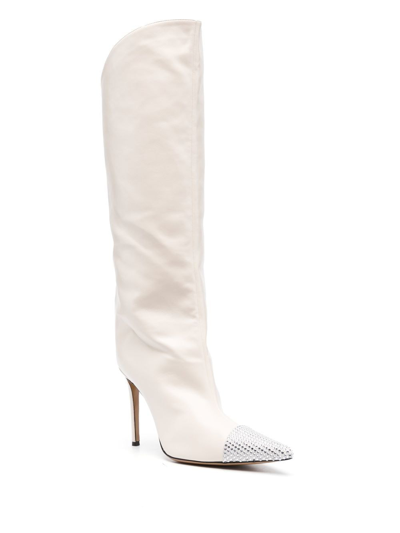 Shop Alexandre Vauthier Crystal-embellished Leather Boots In Weiss