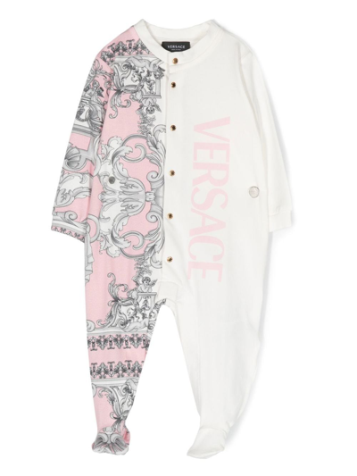 Shop Versace Logo-print Baroque-pattern Romper In White