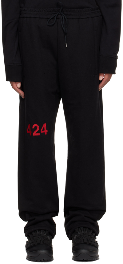 Shop 424 Black Embroidered Lounge Pants In 99 Black