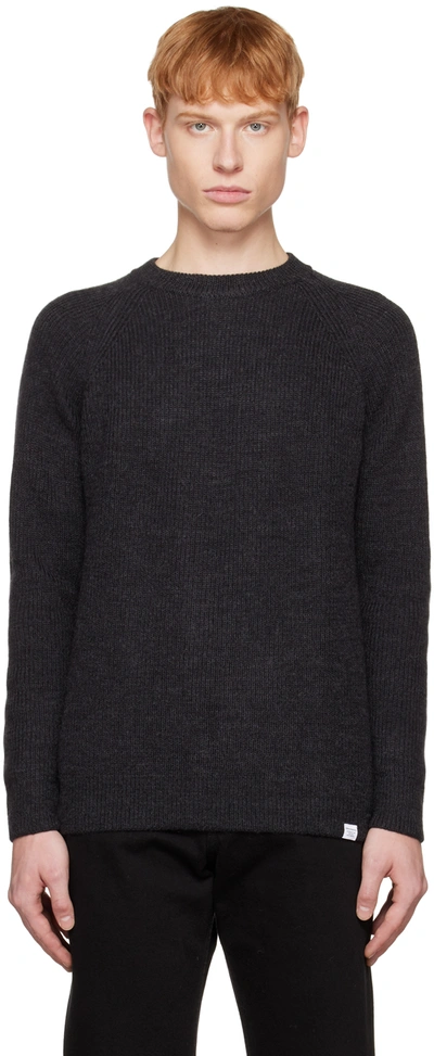 Shop Norse Projects Gray Roald Sweater In Charcoal Melange