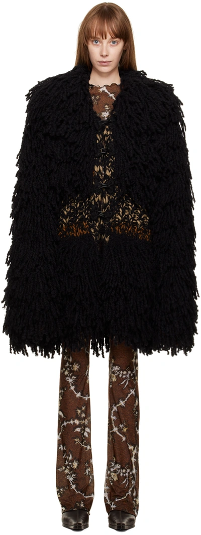 Knwls Yeti Fringe Wool-blend Coat In Brown