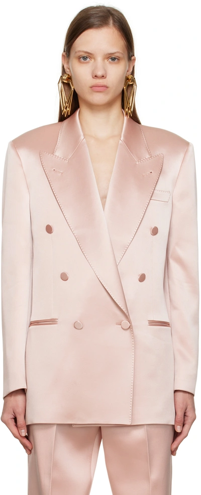 Shop Gucci Pink Double-breasted Blazer In 5770 Fancy Rose/mix