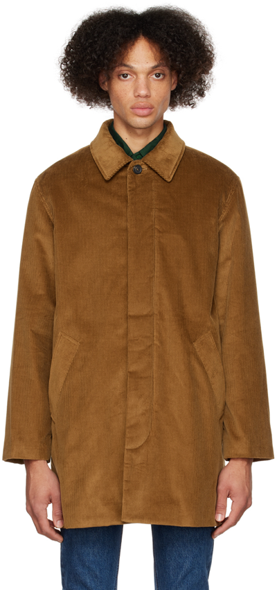 Shop Apc Brown Cotton Coat In Cab Camel