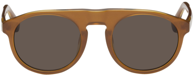 Shop Dries Van Noten Brown Linda Farrow Edition 91 C9 Sunglasses In Amber/ Matt Gold/ Gr