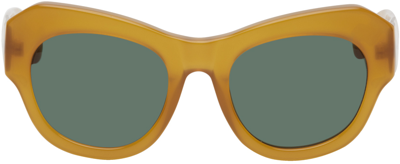 Shop Dries Van Noten Brown Linda Farrow Edition 99 C15 Sunglasses In Honey/ Silver/green