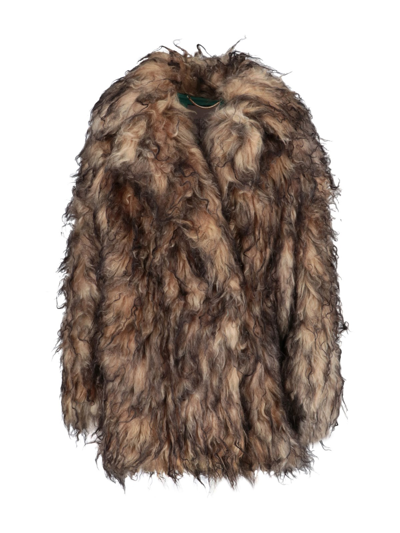 Shop Becagli Fur Effect Coat In Marrone