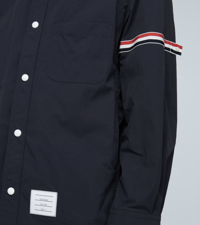 Shop Thom Browne Shirt Jacket With Grosgrain Armband In Blue