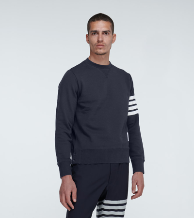 Shop Thom Browne 4-bar Cotton Classic Sweatshirt In Blue