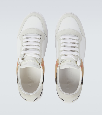Shop Burberry Reeth Checked Leather Sneakers In White