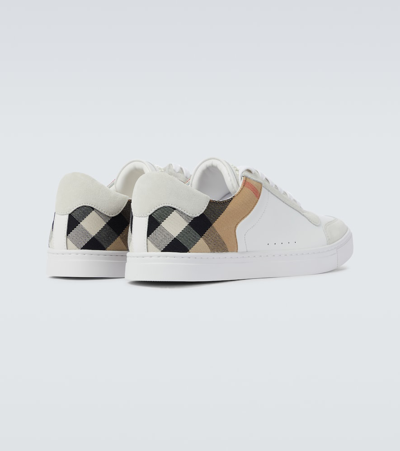 Shop Burberry Reeth Checked Leather Sneakers In White