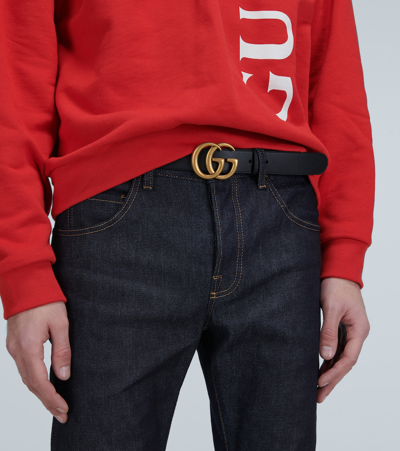 Shop Gucci Leather Belt With Double G Buckle In Black