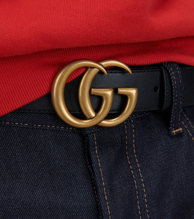 Shop Gucci Leather Belt With Double G Buckle In Black