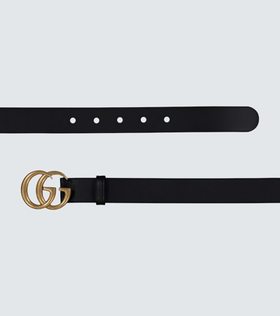 Shop Gucci Leather Belt With Double G Buckle In Black