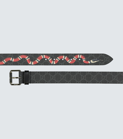 Shop Gucci Gg Belt With Kingsnake Print In Black