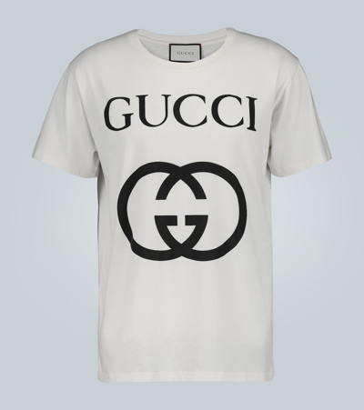 Shop Gucci Oversized Cotton T-shirt With Gg In White