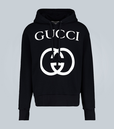 Shop Gucci Hooded Sweatshirt With Interlocking G In Black