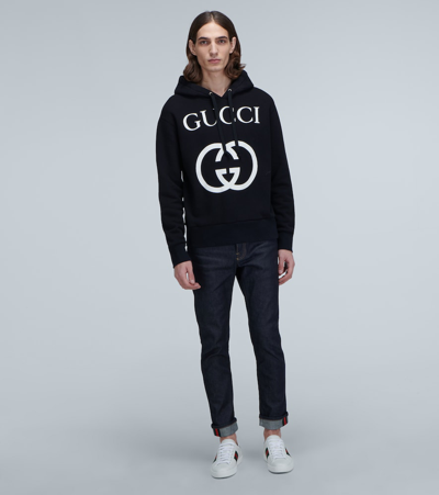 Shop Gucci Hooded Sweatshirt With Interlocking G In Black