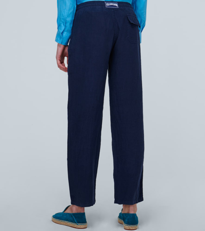 Vilebrequin Linen Regular Fit Drawstring Pants In Blue