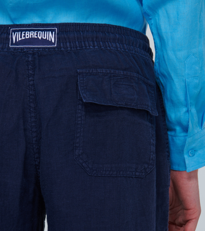 Vilebrequin Linen Regular Fit Drawstring Pants In Blue