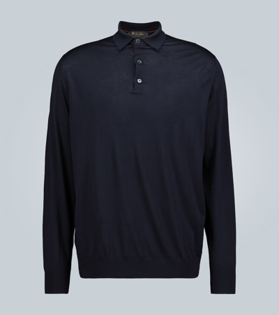 Shop Loro Piana ml Long-sleeved Wool Polo Shirt In Blue