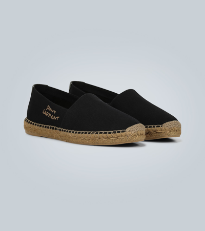 Shop Saint Laurent Embroidered Logo Canvas Espadrilles In Neutrals