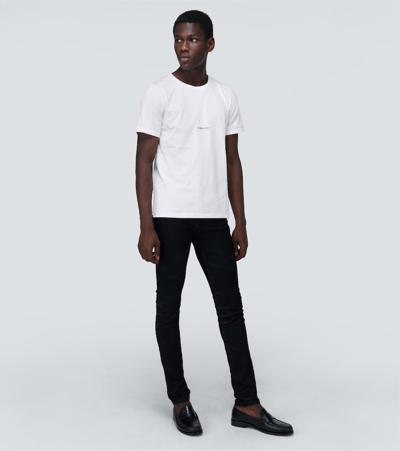 Shop Saint Laurent Signature Logo Cotton T-shirt In White