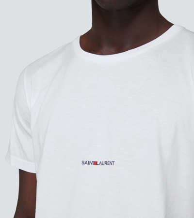 Shop Saint Laurent Signature Logo Cotton T-shirt In White