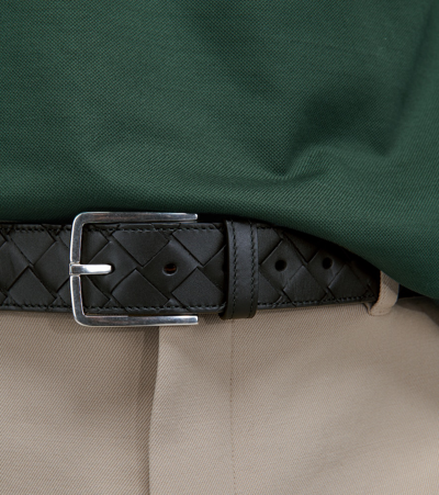 Bottega Veneta Intrecciato Leather Belt In Black