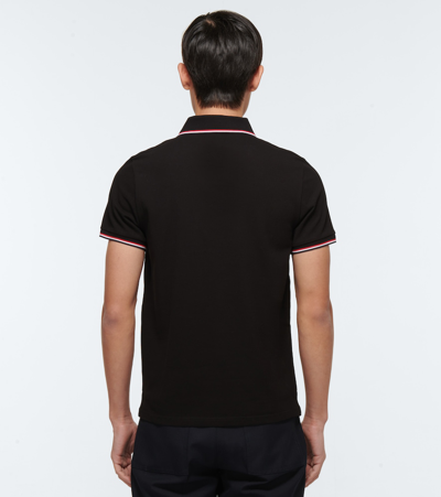 Shop Moncler Contrast Trimmed Cotton Polo Shirt In Black