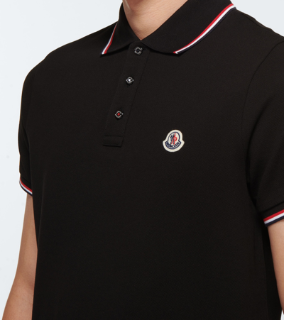 Shop Moncler Contrast Trimmed Cotton Polo Shirt In Black