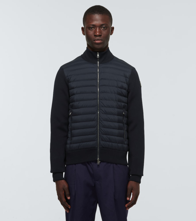 Moncler Tricot Cardigan With Down-filled Front In Dark Blue | ModeSens