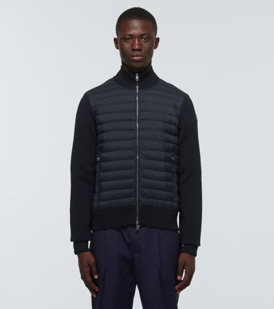 Shop Moncler Tricot Cardigan With Down-filled Front In Blue