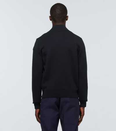 Shop Moncler Tricot Cardigan With Down-filled Front In Blue