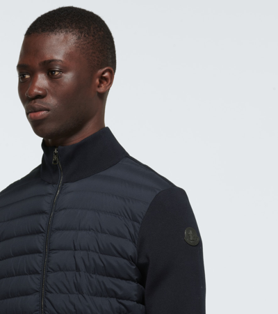 Shop Moncler Tricot Cardigan With Down-filled Front In Blue