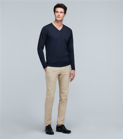 Shop John Smedley Wool V-neck Sweater In Blue