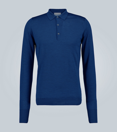 Shop John Smedley Wool Long-sleeved Polo Shirt In Blue