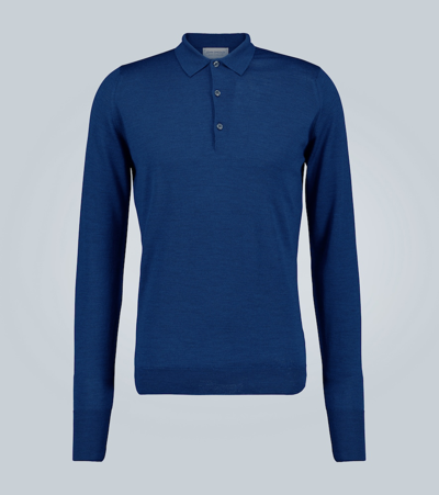 John Smedley Wool Long-sleeved Polo Shirt In Blue