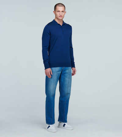 Shop John Smedley Wool Long-sleeved Polo Shirt In Blue