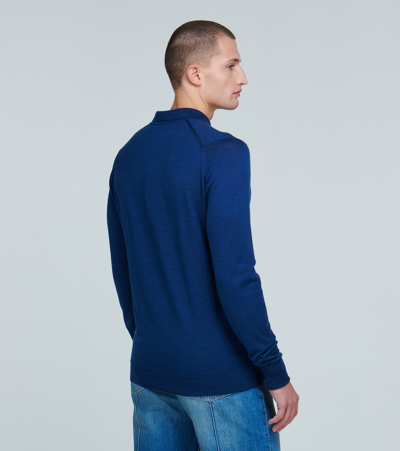 Shop John Smedley Wool Long-sleeved Polo Shirt In Blue