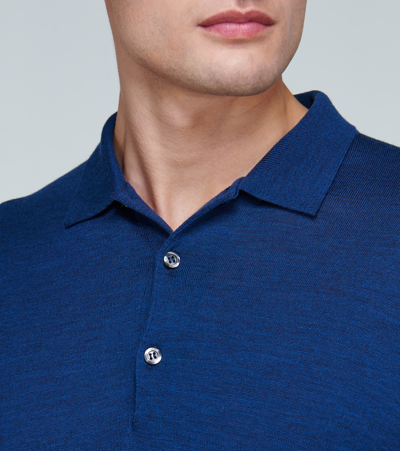 Shop John Smedley Wool Long-sleeved Polo Shirt In Blue