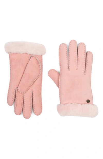 Shop Ugg Genuine Dyed Shearling Slim Side Vent Gloves In Pink Cloud