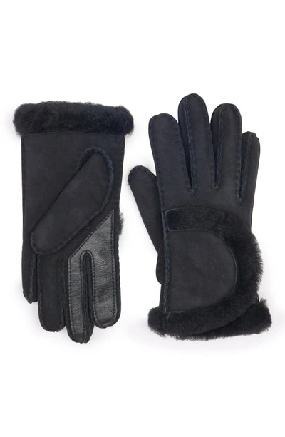 Shop Ugg Exposed Seam Genuine Shearling Gloves In Black